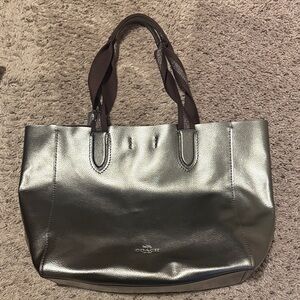 Coach Shimmering Silver Tote with Dark Handles